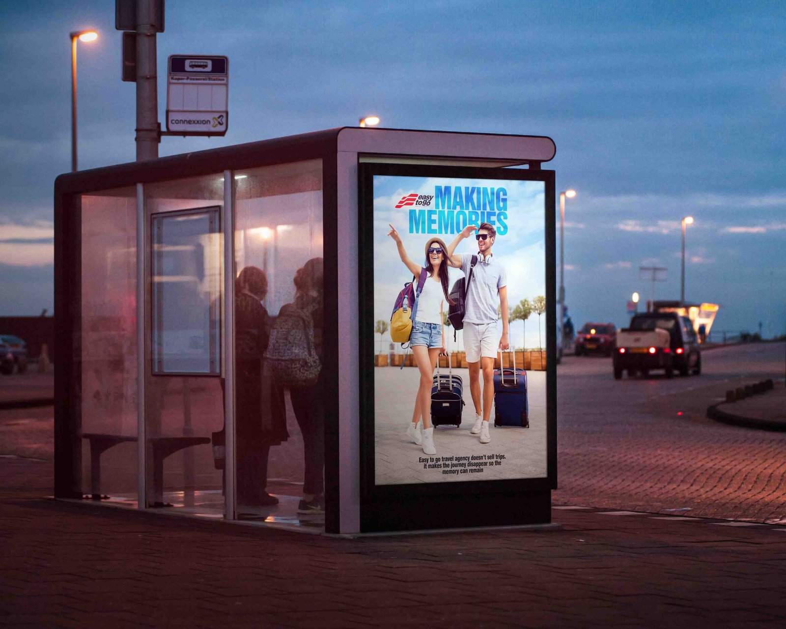 Easy To Go Travel Agency Busstop Display Design Mockup 3